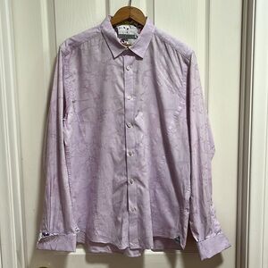 TED BAKER Mens Flip Cuff Size 5 XL Long Sleeve Purple Lilac Pattern Floral Shirt
